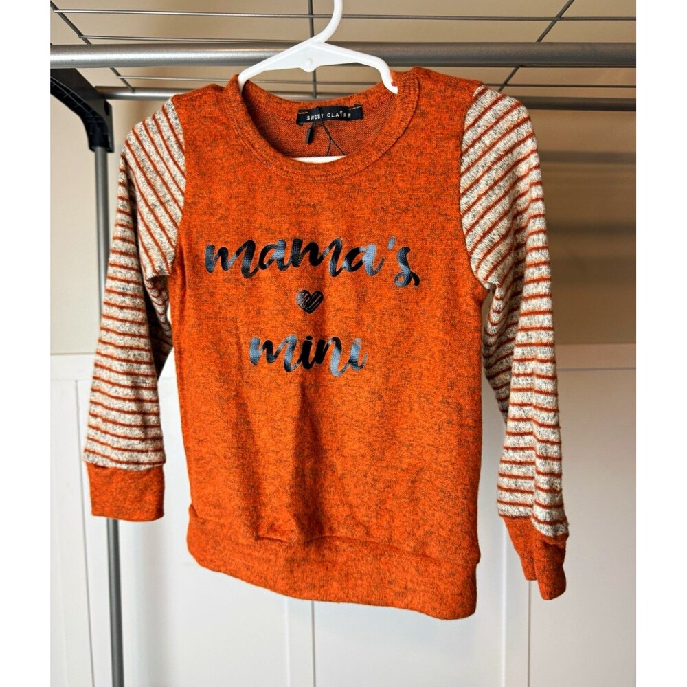 Sweet Claire Orange/White Striped Pullover Crewneck Sweater "mama's mini" 2T